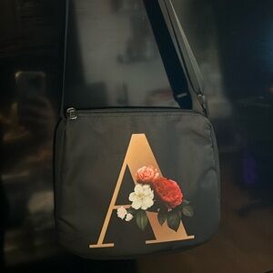Letter A black floral crossbody bag